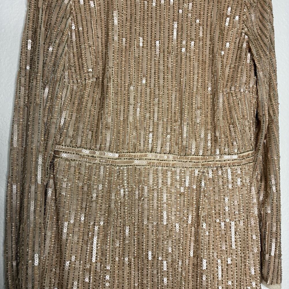Mac Duggal Champagne Sequin Beaded Cocktail Dress 10 NWT - Picture 4 of 12